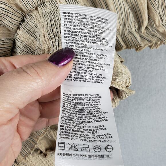 Puff Sleeve Smocked Peasant‎ Blouse Beige Stripe Neutral Boho Festival Size XS - Picture 5 of 8